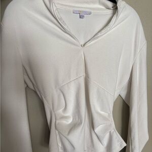 White V-Neck Quarter Zip Long Sleeve Top / Jacket